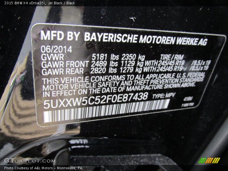 Jet Black / Black 2015 BMW X4 xDrive35i