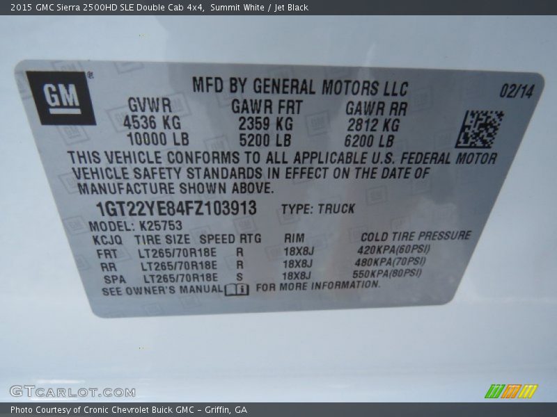 Summit White / Jet Black 2015 GMC Sierra 2500HD SLE Double Cab 4x4