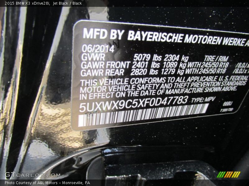 Jet Black / Black 2015 BMW X3 xDrive28i