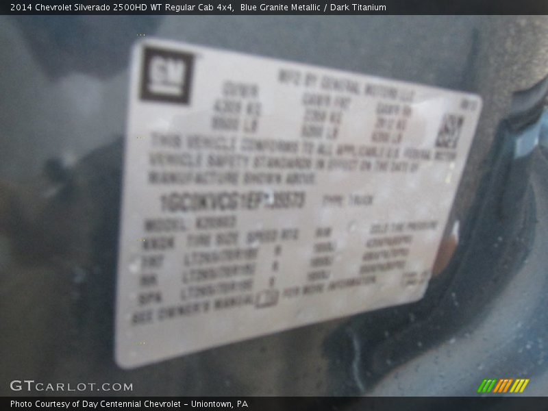Blue Granite Metallic / Dark Titanium 2014 Chevrolet Silverado 2500HD WT Regular Cab 4x4