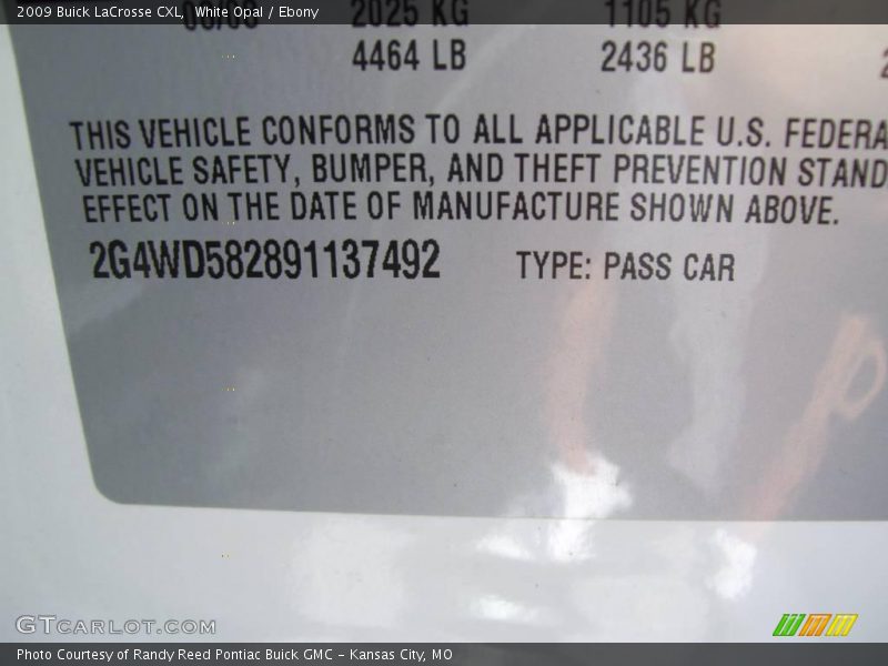 White Opal / Ebony 2009 Buick LaCrosse CXL