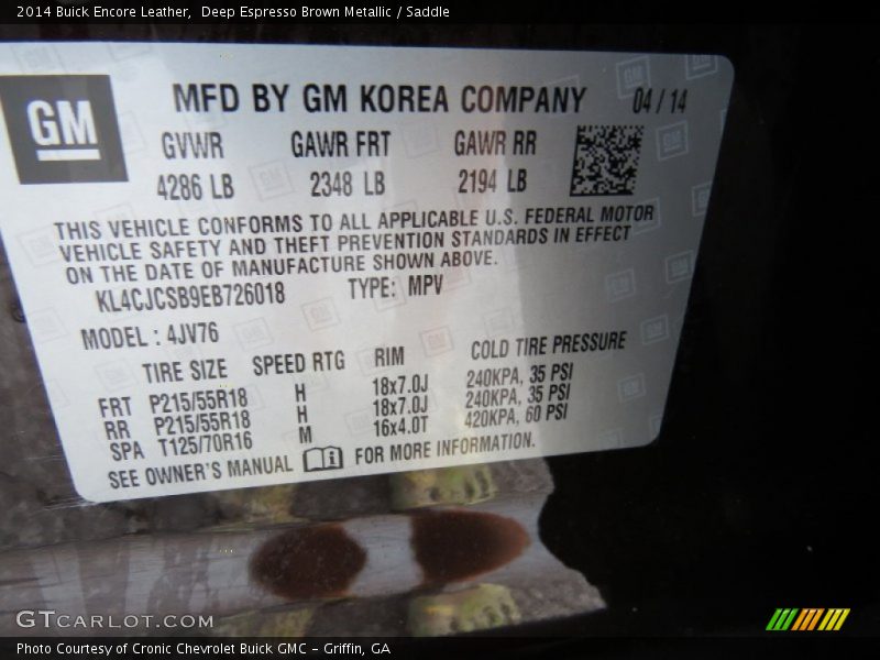 Deep Espresso Brown Metallic / Saddle 2014 Buick Encore Leather