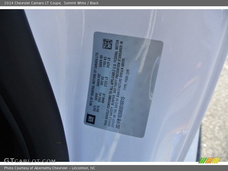 Summit White / Black 2014 Chevrolet Camaro LT Coupe