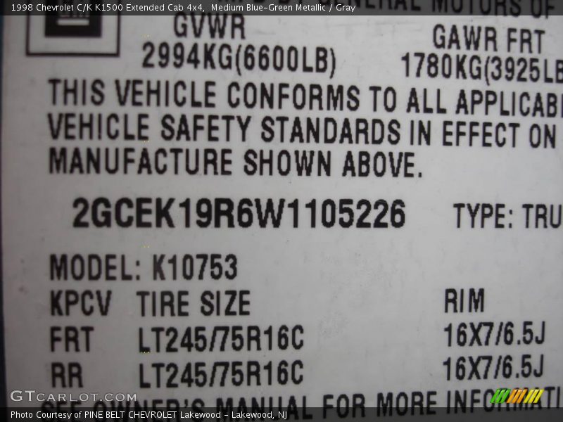 Medium Blue-Green Metallic / Gray 1998 Chevrolet C/K K1500 Extended Cab 4x4