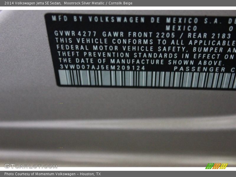 Moonrock Silver Metallic / Cornsilk Beige 2014 Volkswagen Jetta SE Sedan