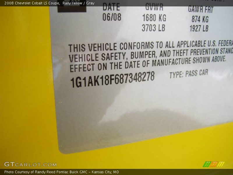 Rally Yellow / Gray 2008 Chevrolet Cobalt LS Coupe