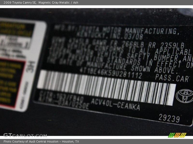 Magnetic Gray Metallic / Ash 2009 Toyota Camry SE