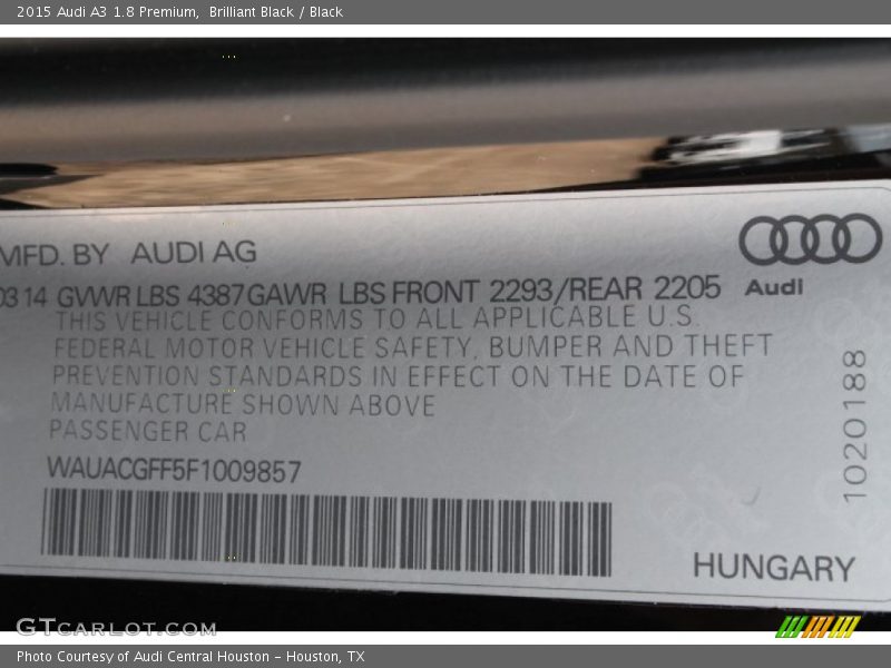 Brilliant Black / Black 2015 Audi A3 1.8 Premium