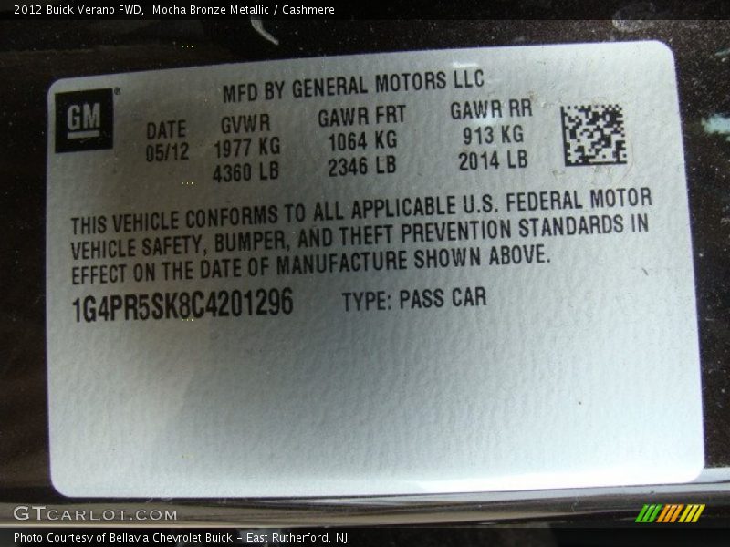 Mocha Bronze Metallic / Cashmere 2012 Buick Verano FWD