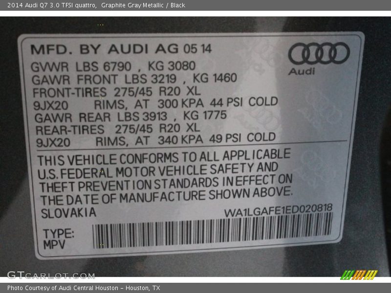 Graphite Gray Metallic / Black 2014 Audi Q7 3.0 TFSI quattro