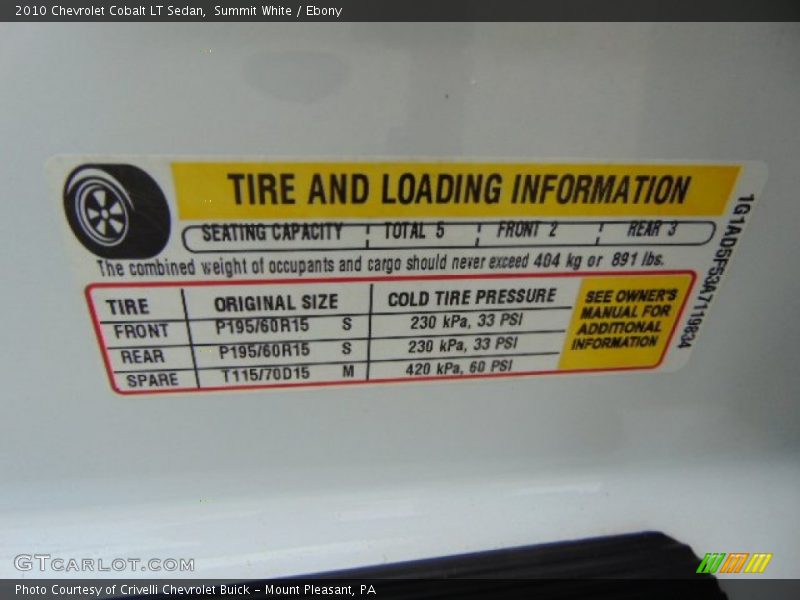 Summit White / Ebony 2010 Chevrolet Cobalt LT Sedan