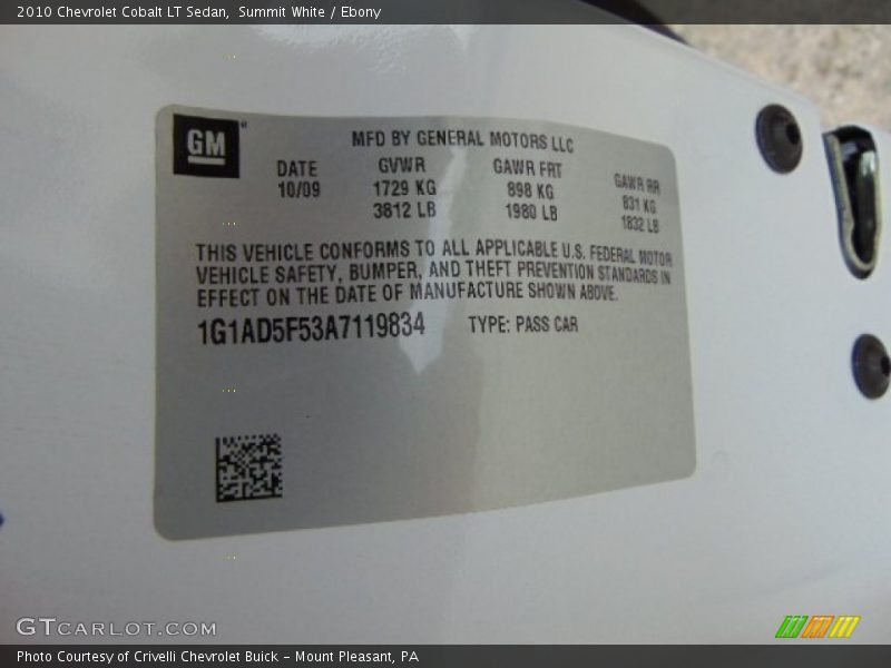 Summit White / Ebony 2010 Chevrolet Cobalt LT Sedan