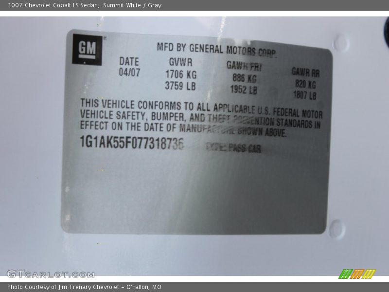 Summit White / Gray 2007 Chevrolet Cobalt LS Sedan