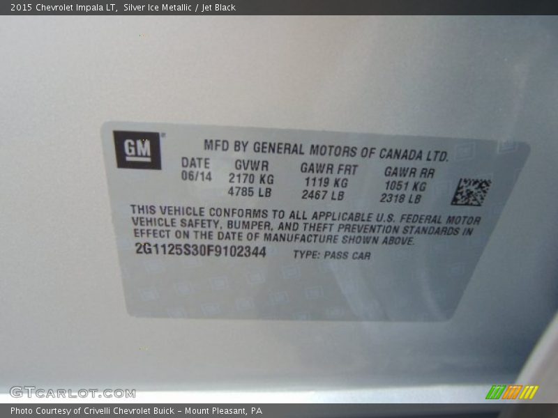 Silver Ice Metallic / Jet Black 2015 Chevrolet Impala LT