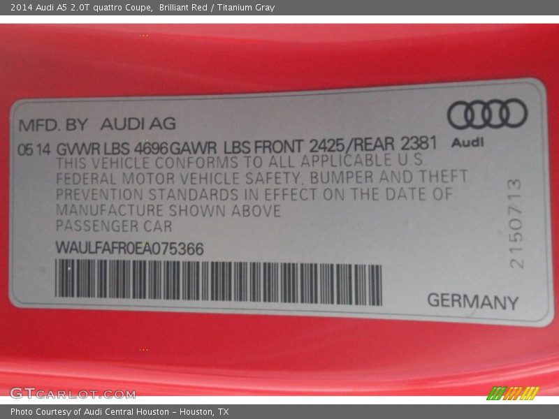 Brilliant Red / Titanium Gray 2014 Audi A5 2.0T quattro Coupe