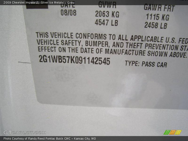 Silver Ice Metallic / Gray 2009 Chevrolet Impala LS