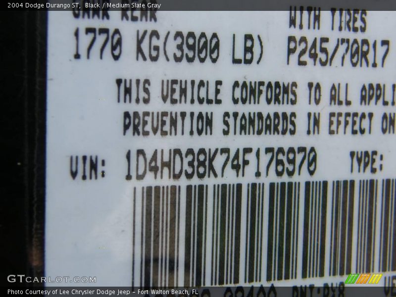 Black / Medium Slate Gray 2004 Dodge Durango ST