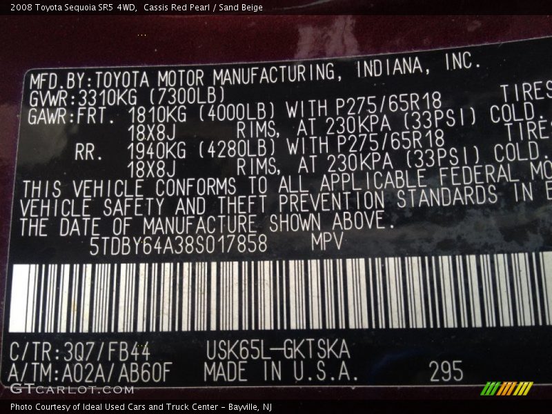 Cassis Red Pearl / Sand Beige 2008 Toyota Sequoia SR5 4WD