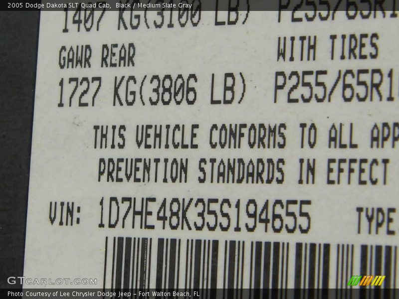 Black / Medium Slate Gray 2005 Dodge Dakota SLT Quad Cab
