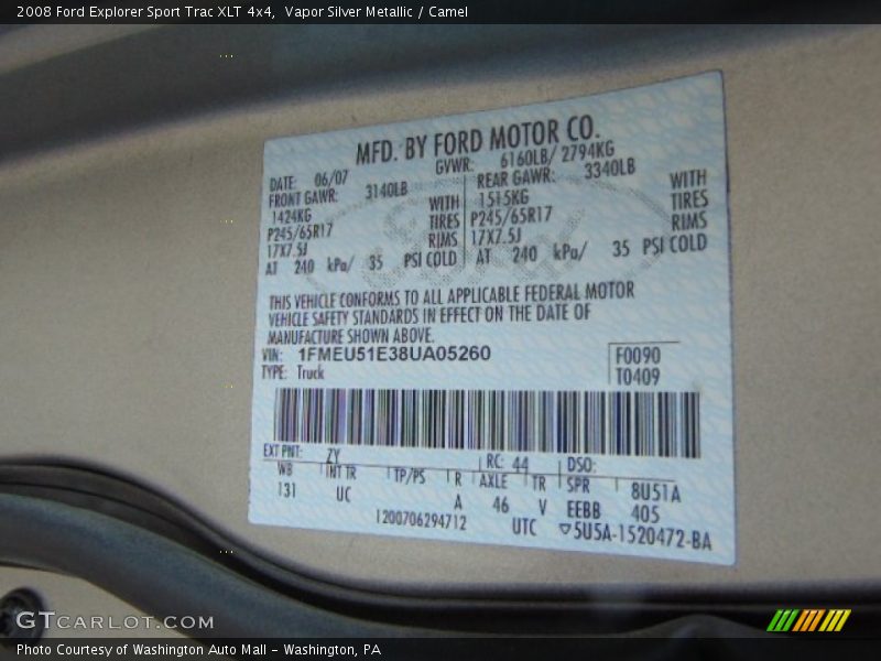 Vapor Silver Metallic / Camel 2008 Ford Explorer Sport Trac XLT 4x4