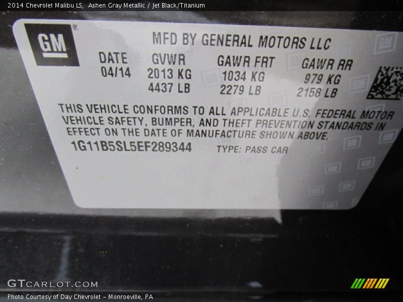 Ashen Gray Metallic / Jet Black/Titanium 2014 Chevrolet Malibu LS