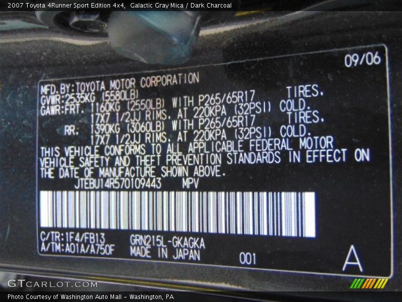 Galactic Gray Mica / Dark Charcoal 2007 Toyota 4Runner Sport Edition 4x4