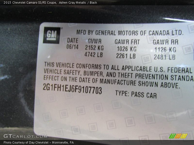 Ashen Gray Metallic / Black 2015 Chevrolet Camaro SS/RS Coupe