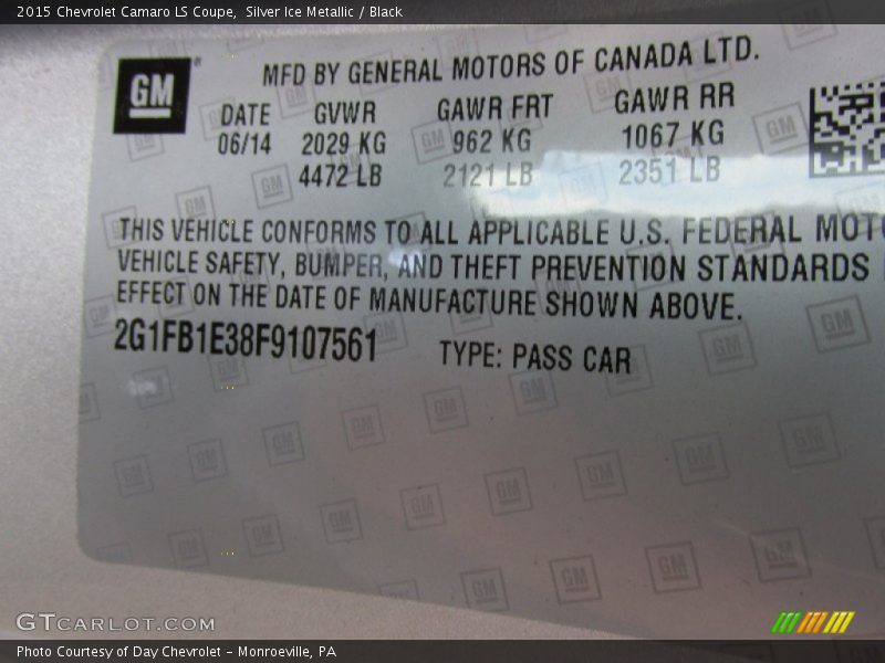 Silver Ice Metallic / Black 2015 Chevrolet Camaro LS Coupe