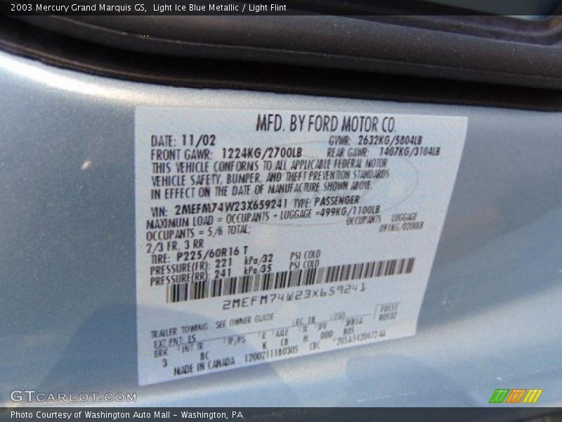 Light Ice Blue Metallic / Light Flint 2003 Mercury Grand Marquis GS