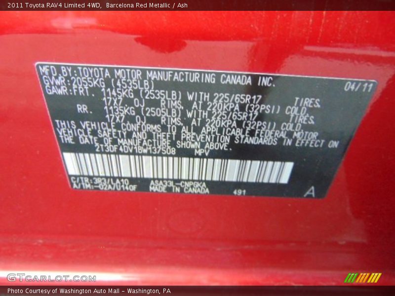 Barcelona Red Metallic / Ash 2011 Toyota RAV4 Limited 4WD