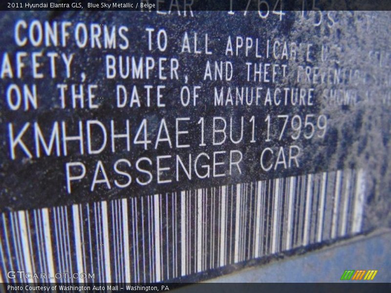 Blue Sky Metallic / Beige 2011 Hyundai Elantra GLS