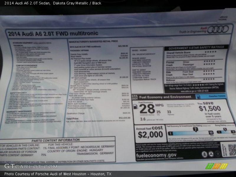 Dakota Gray Metallic / Black 2014 Audi A6 2.0T Sedan