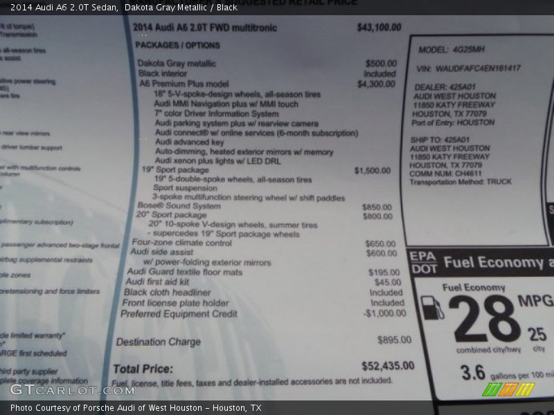 Dakota Gray Metallic / Black 2014 Audi A6 2.0T Sedan