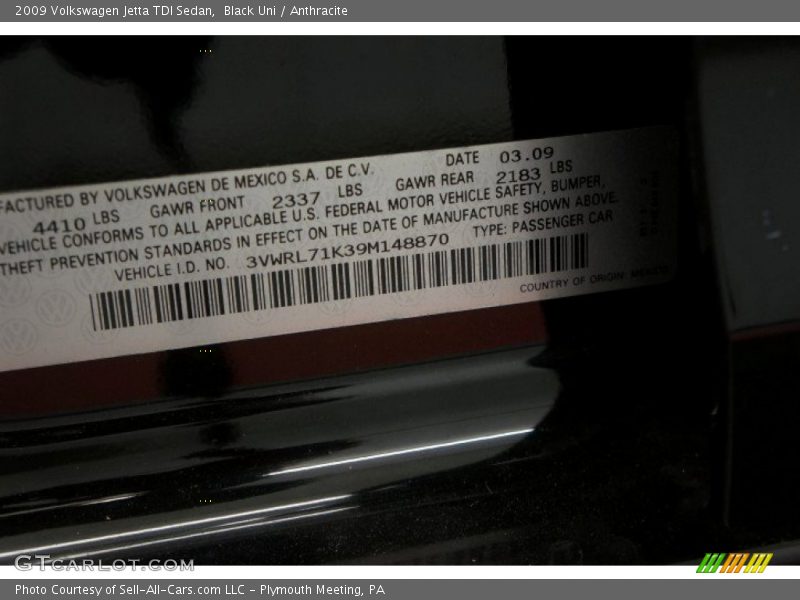 Black Uni / Anthracite 2009 Volkswagen Jetta TDI Sedan