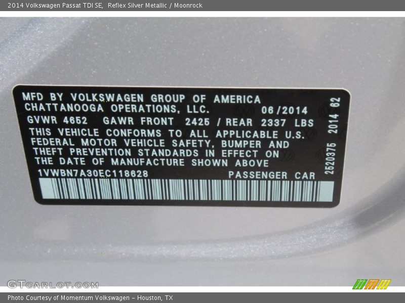 Reflex Silver Metallic / Moonrock 2014 Volkswagen Passat TDI SE