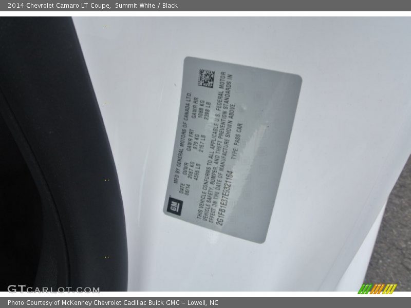 Summit White / Black 2014 Chevrolet Camaro LT Coupe