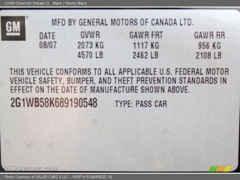 Black / Ebony Black 2008 Chevrolet Impala LS