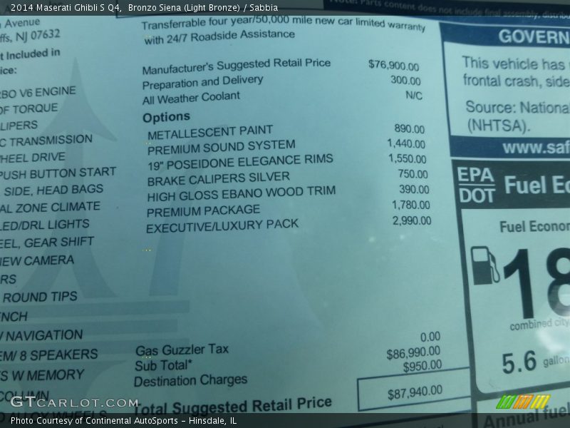 Bronzo Siena (Light Bronze) / Sabbia 2014 Maserati Ghibli S Q4