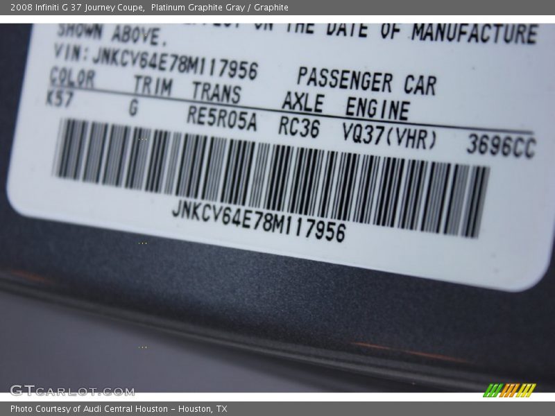 Platinum Graphite Gray / Graphite 2008 Infiniti G 37 Journey Coupe