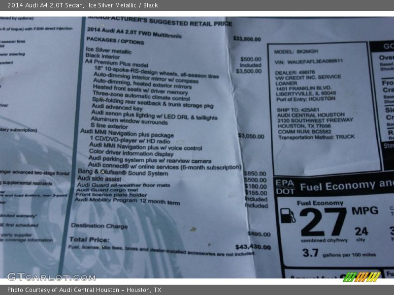 Ice Silver Metallic / Black 2014 Audi A4 2.0T Sedan