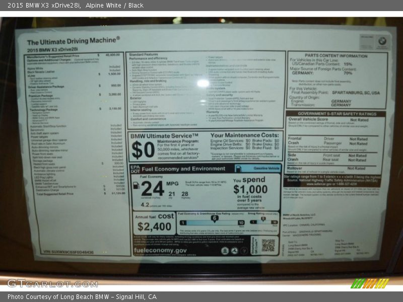 Alpine White / Black 2015 BMW X3 xDrive28i