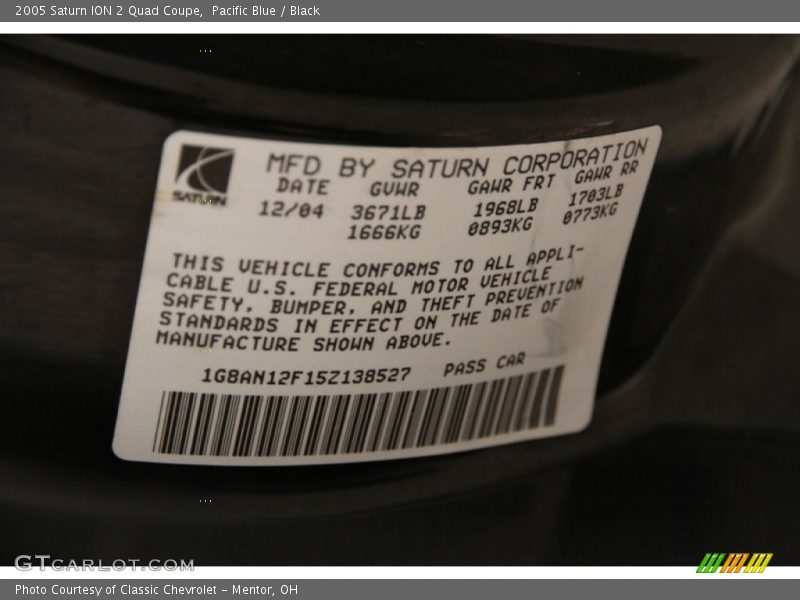 Pacific Blue / Black 2005 Saturn ION 2 Quad Coupe