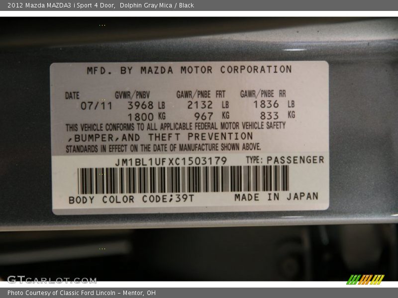 Dolphin Gray Mica / Black 2012 Mazda MAZDA3 i Sport 4 Door