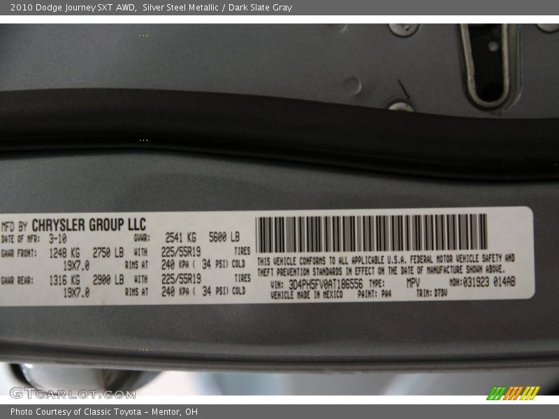 Silver Steel Metallic / Dark Slate Gray 2010 Dodge Journey SXT AWD