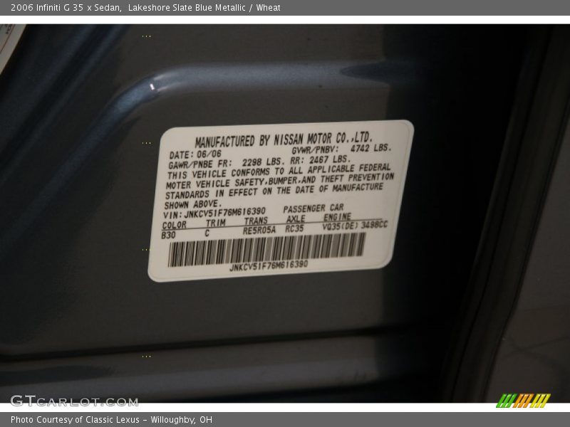 Lakeshore Slate Blue Metallic / Wheat 2006 Infiniti G 35 x Sedan