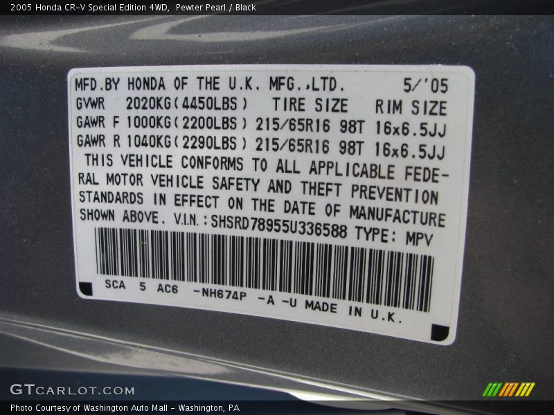 Pewter Pearl / Black 2005 Honda CR-V Special Edition 4WD
