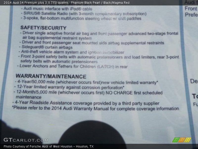Phantom Black Pearl / Black/Magma Red 2014 Audi S4 Premium plus 3.0 TFSI quattro