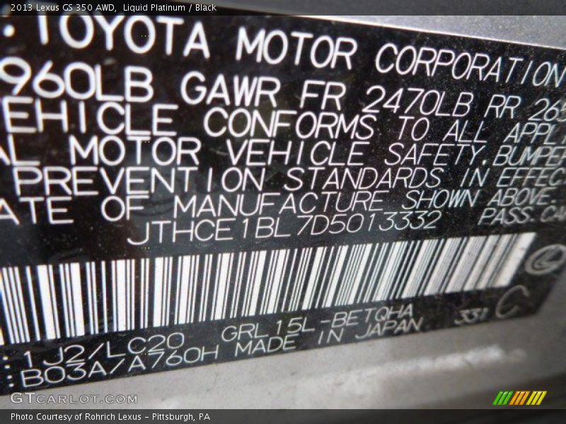 Liquid Platinum / Black 2013 Lexus GS 350 AWD