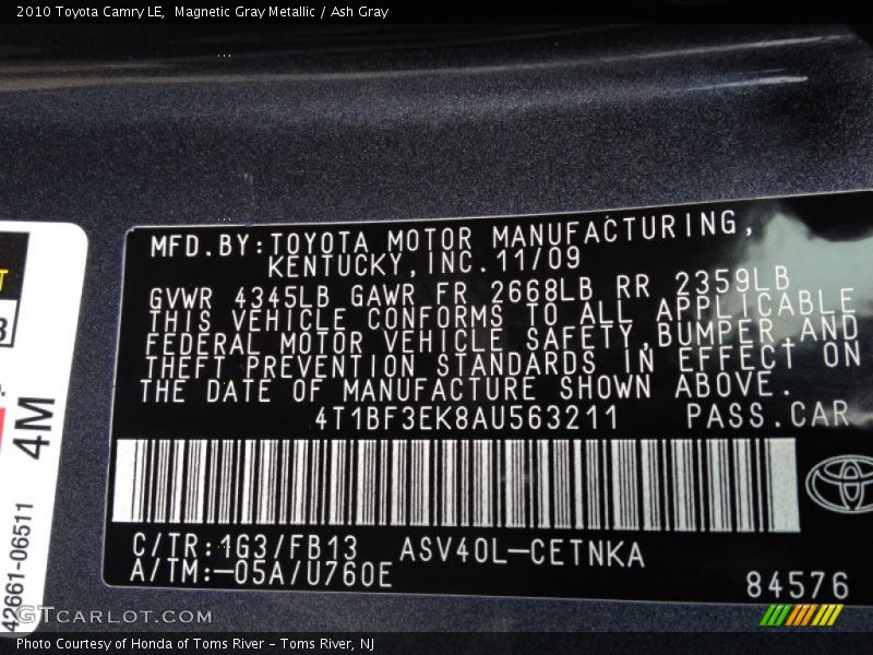 Magnetic Gray Metallic / Ash Gray 2010 Toyota Camry LE