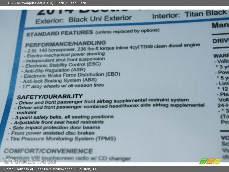 Black / Titan Black 2014 Volkswagen Beetle TDI